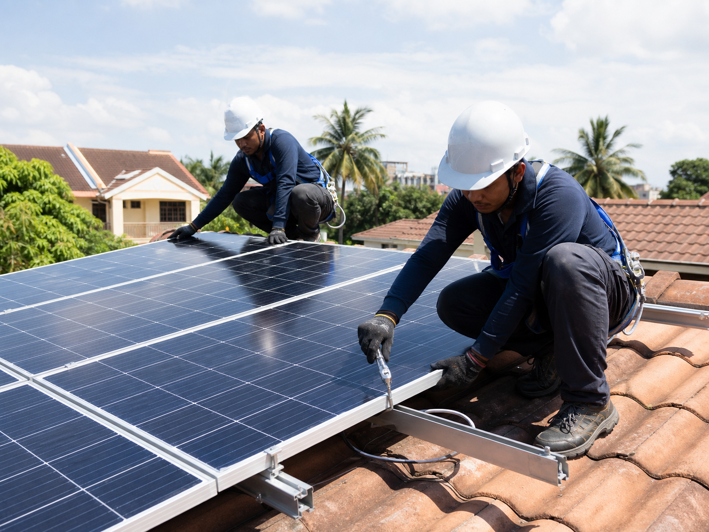 Astern technicians installing solar panels